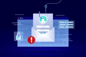 Representação visual de ataque de phishing, ilustrando como golpes de engenharia social podem comprometer dados e segurança na cadeia de suprimentos.